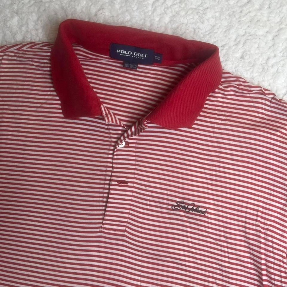 Vintage polo golf Sea island golf men's red striped polo short sleeve‎